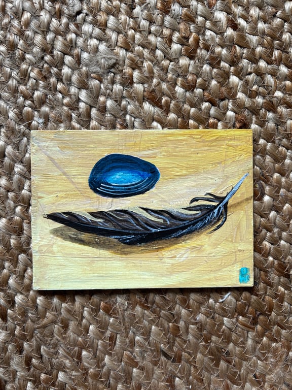 Original art still life autumn seaside on wood