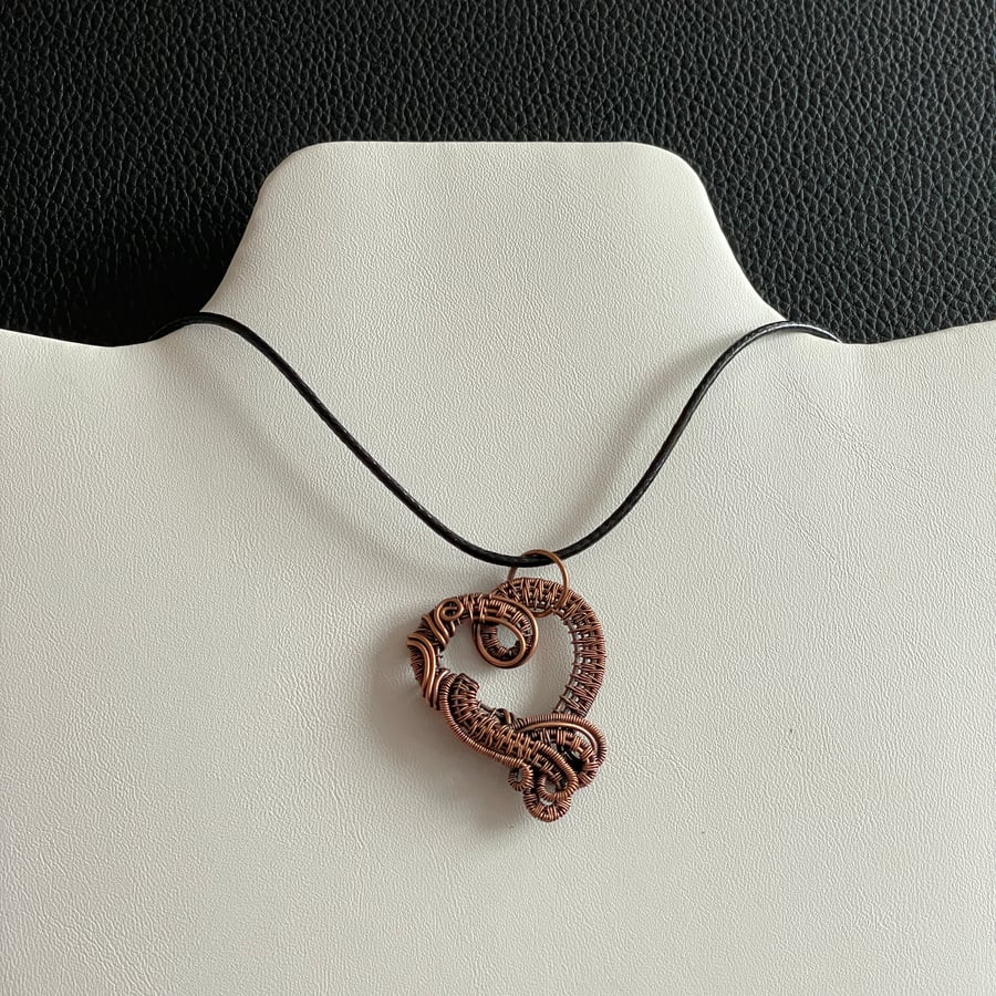 Patinated Wire Wrapped Copper Heart Pendant
