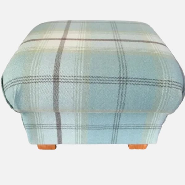 Storage Footstool Balmoral Duck Egg Fabric Tartan Check Pouffe Green Blue