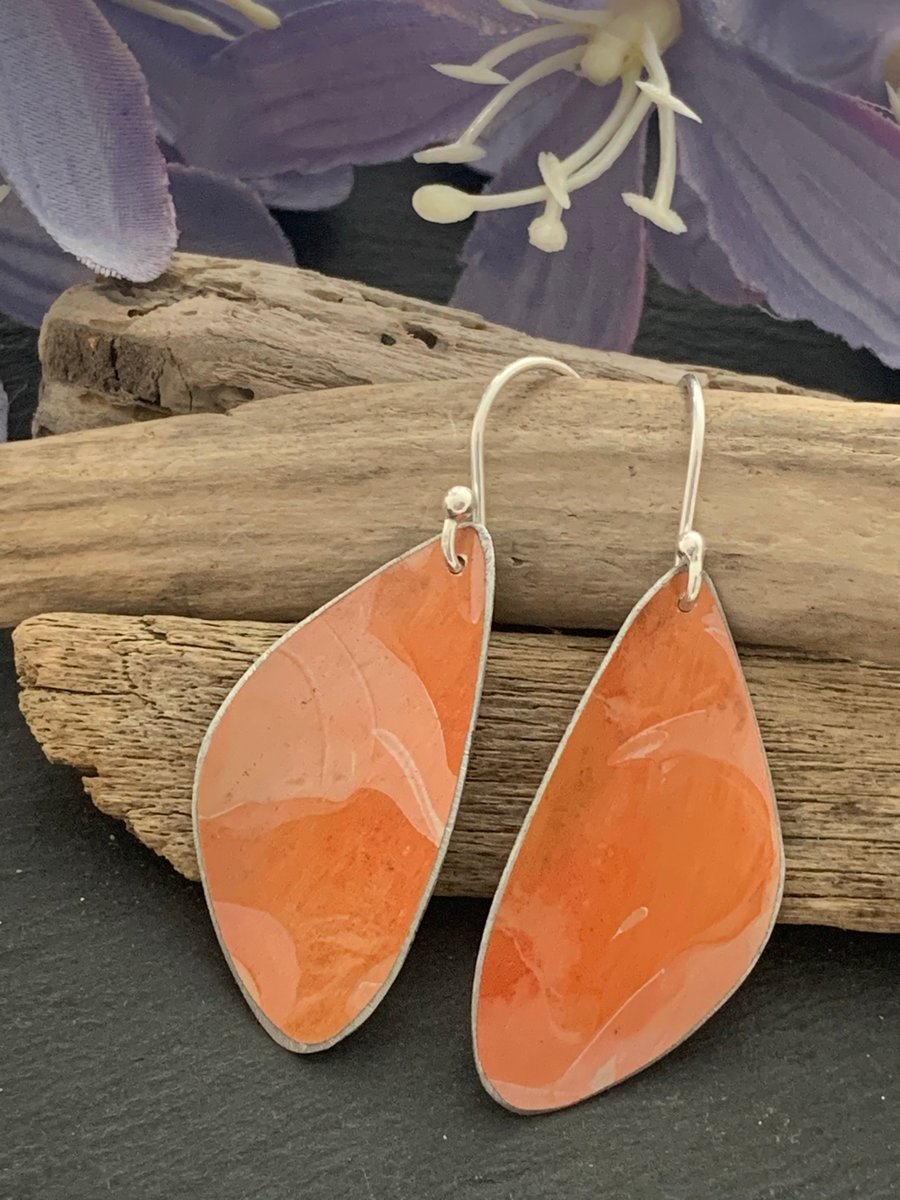 Printed Aluminium and sterling silver earrings - Orange 