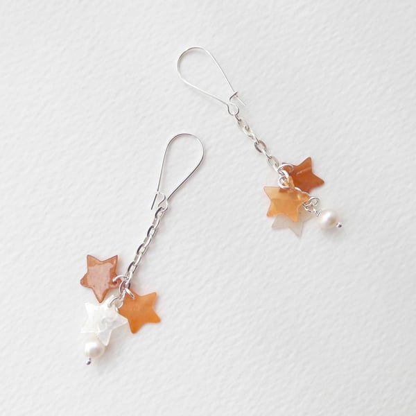 Shell Star, Pearl and Silver Earrings