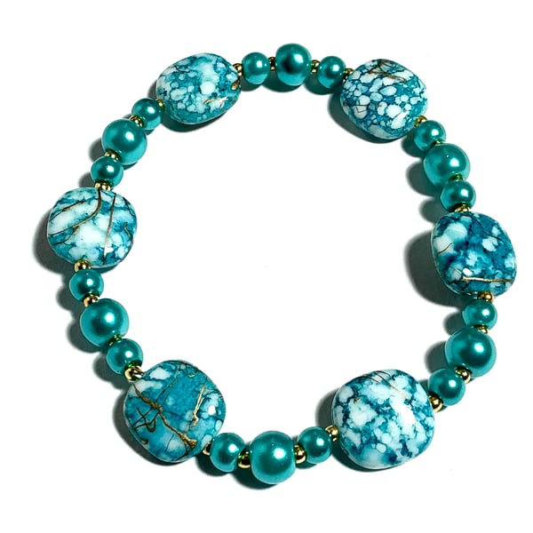 Turquoise And Gold Beaded Bracelet