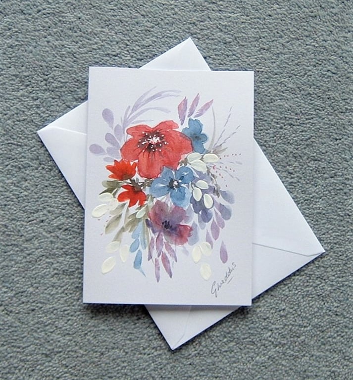 greetings card original art hand painted floral card ( ref F 239 )