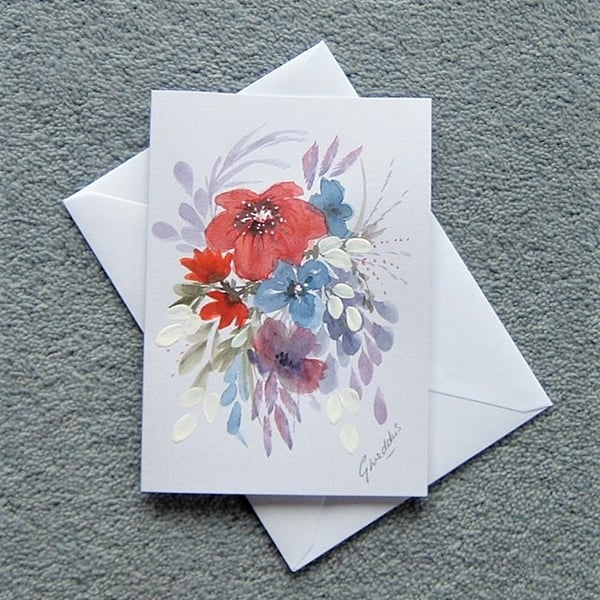 greetings card original art hand painted floral card ( ref F 239 )