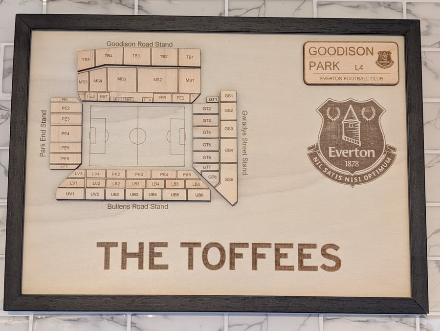 Evertons Goodison Park wall plaque laser engraved seating plan