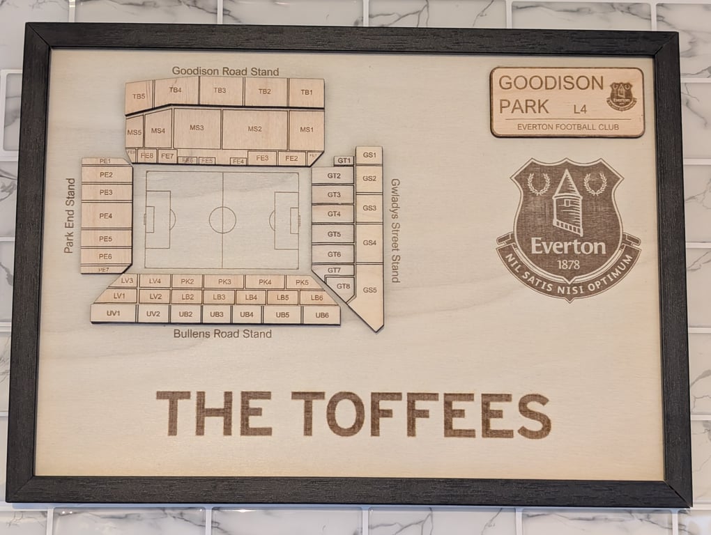 Evertons Goodison Park wall plaque laser engraved seating plan