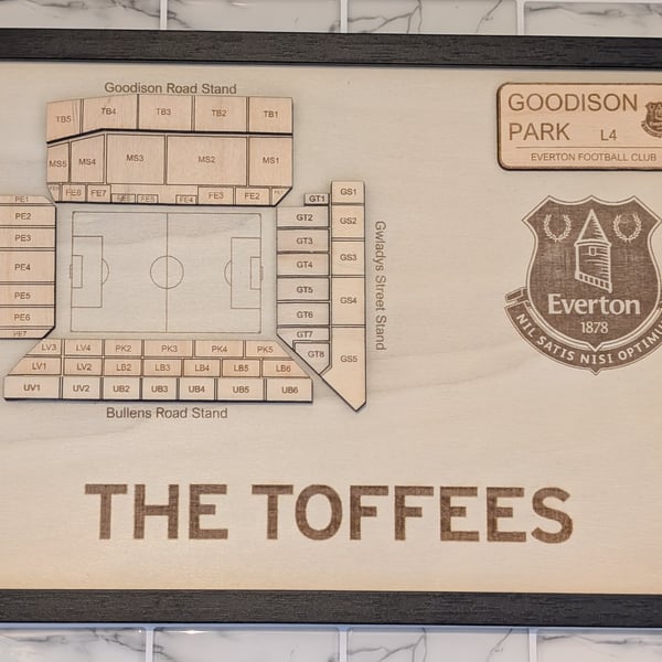 Evertons Goodison Park wall plaque laser engraved seating plan