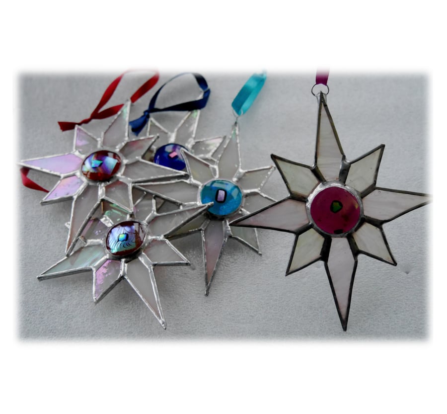 SOLD Shiny White Dichroic Star Stained Glass Suncatcher 005 Plum