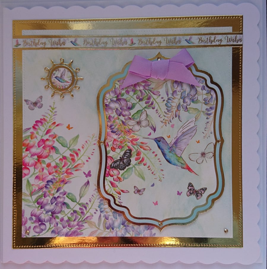 Birthday Card Birthday Wishes Hummingbird Flowers and Butterflies
