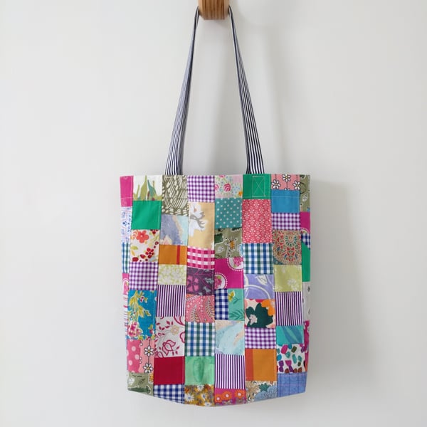 Upcycled Cotton Patchwork Tote Bag 
