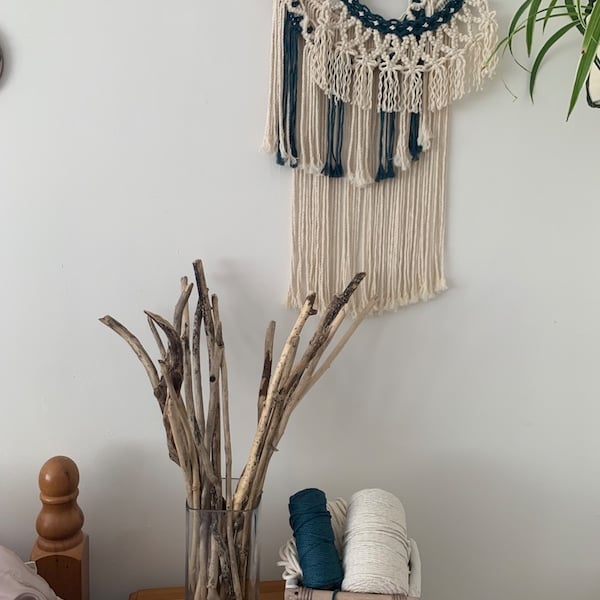 Macrame wall hanging in two colours