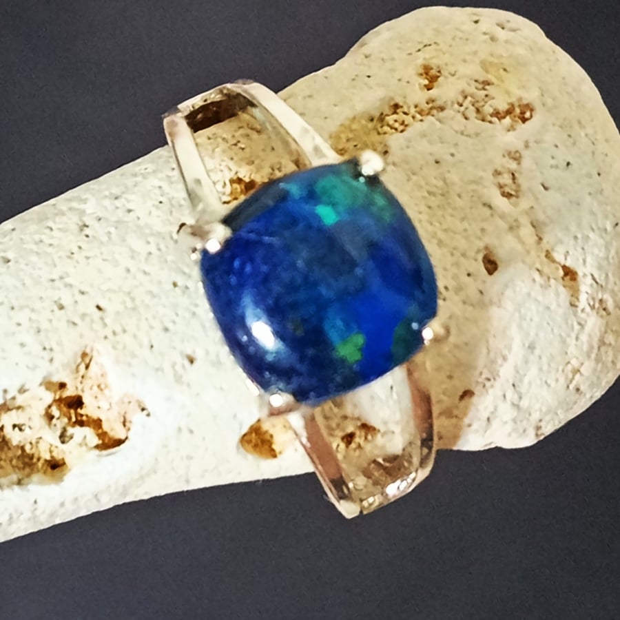 Azurite Malachite Sterling Silver Ring Size P-Q, size 56.5