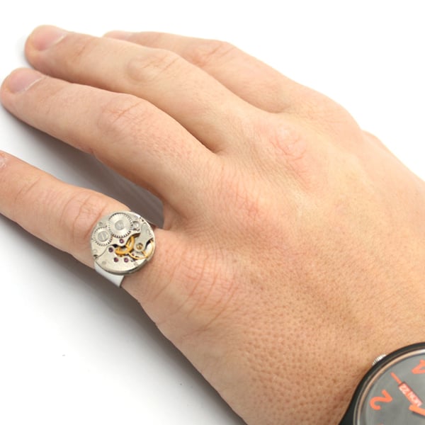 Steampunk Signet Mens Ring made of Watch work, Mens Pinky Ring as Birthday Gift 