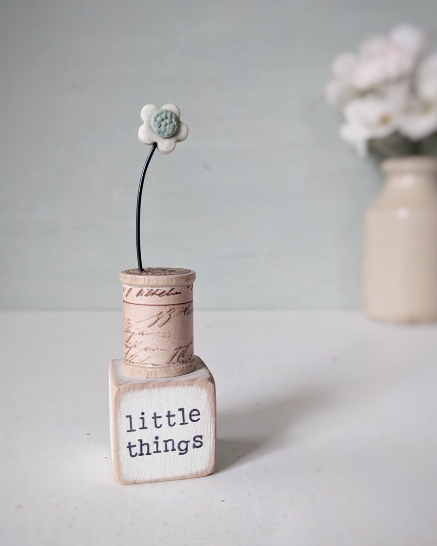 Clay Flower on a Teeny Vintage Bobbin 'little things'