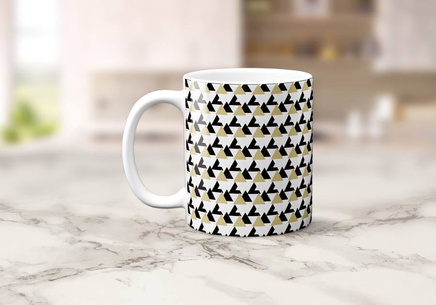 White Gold and Black Triangle Geometric Design Mug