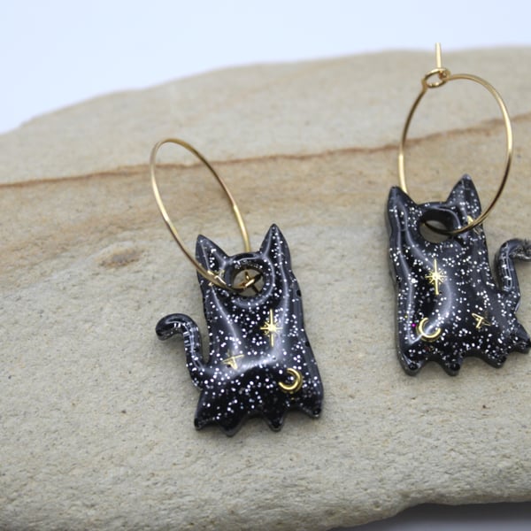 Cat Ghost Earrings, Celestial Ghost Cats, Resin Earrings, Spooky Gifts
