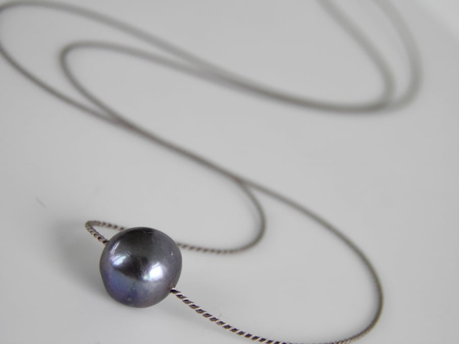 Pearl Necklace on Silk Tahitian Black Pearl