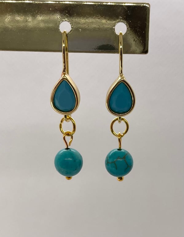 Turquoise Dangle Earrings Gold Plated