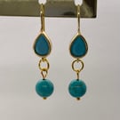 Turquoise Dangle Earrings Gold Plated