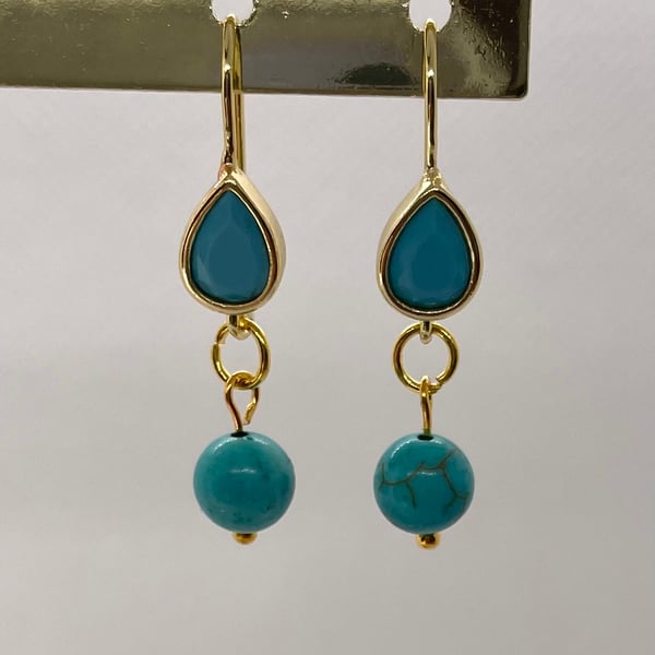 Turquoise Dangle Earrings Gold Plated
