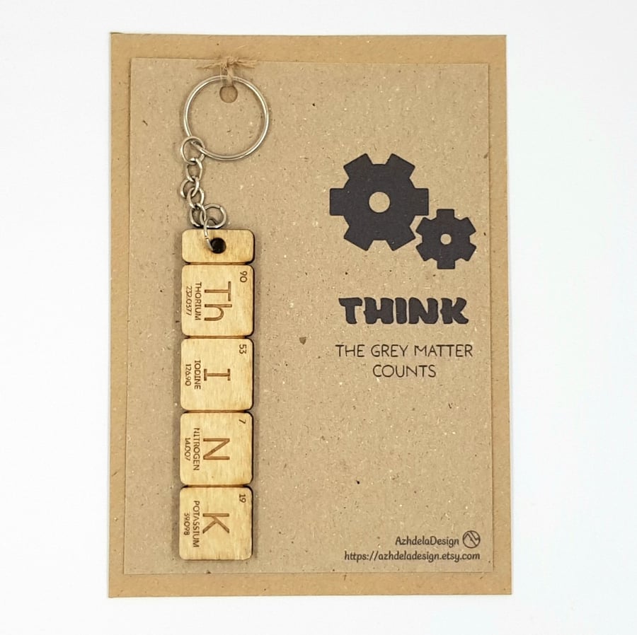 Think Keyring Gift, Science Quirky Keychain, Periodic Table Chemistry