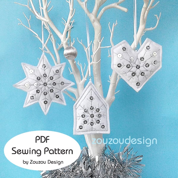 PDF Frosty Felt Christmas Ornaments Sewing Pattern