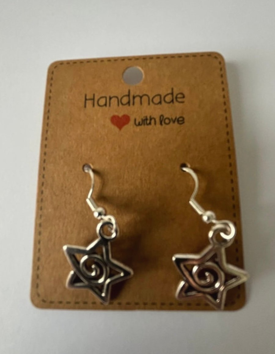 Sterling Silver Earrings - Star with Swirl - Brand New & Sealed!! 