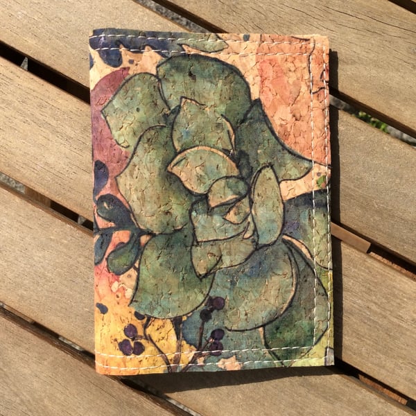 Cardholder, summer flowers, cork fabric 