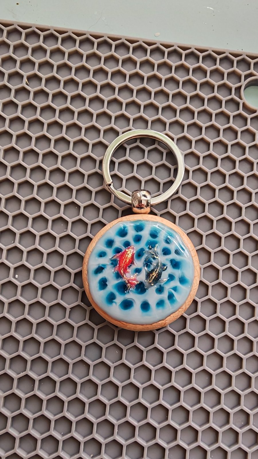 Koi Fish Resin Keychain: Water Surface Keyring- Handmade Bag Charm