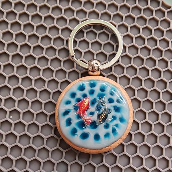 Koi Fish Resin Keychain: Water Surface Keyring- Handmade Bag Charm