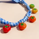 Realistic Tomato Gingham Necklace, Tomato Girl Summer Choker, Dopamine Dressing