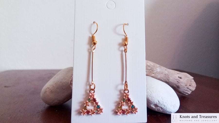 SALE Gold and Multi Colour Rhinestone Triangle Sparkle Earrings