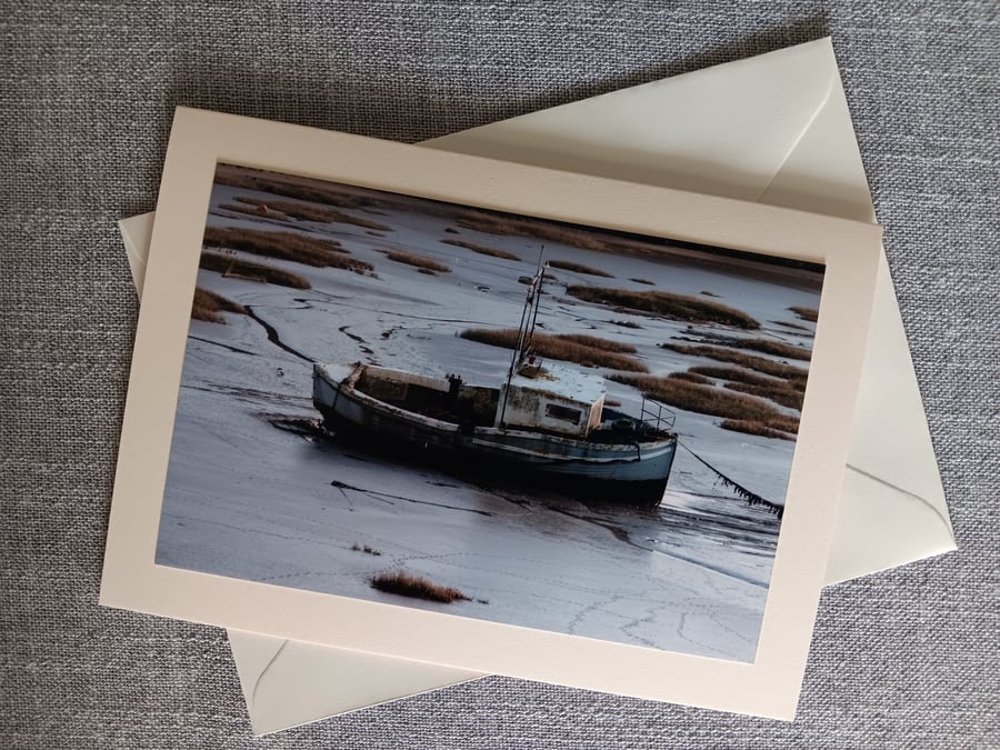 Boat at Low Tide Large Photographic Card Size 7" x 5" 