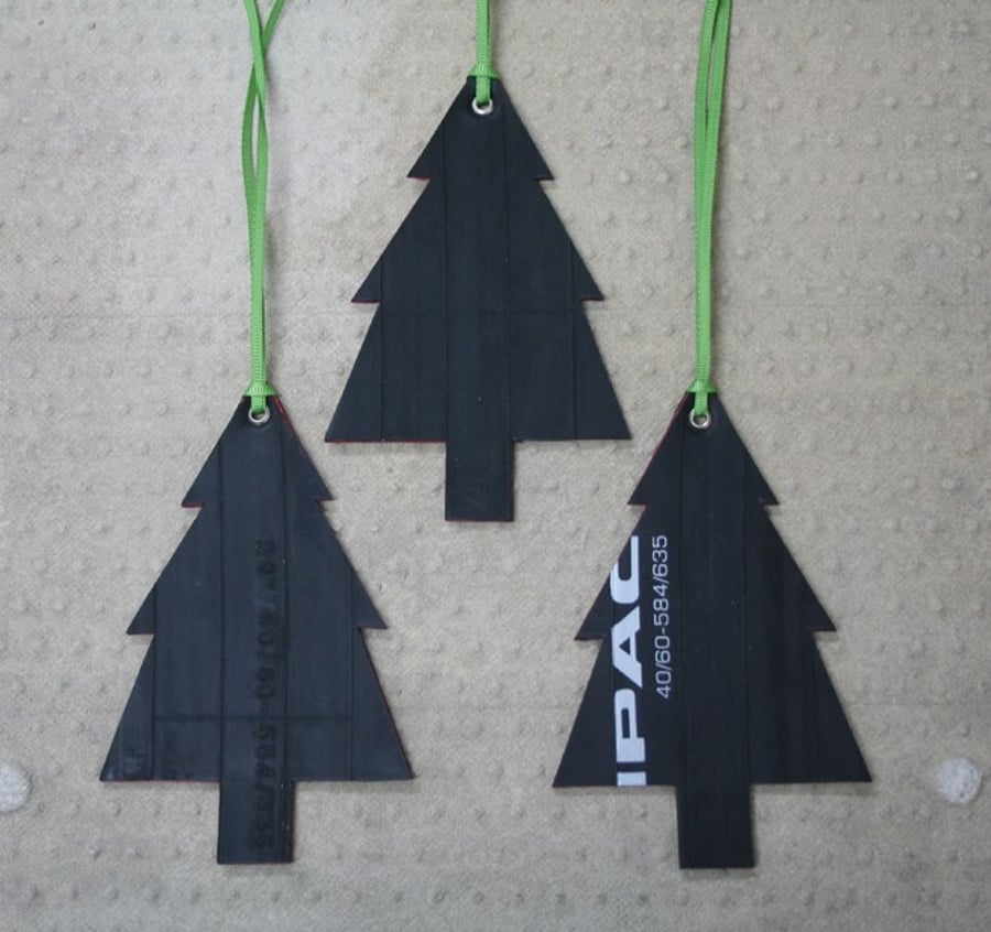 Recycled bicycle inner tube Christmas trees