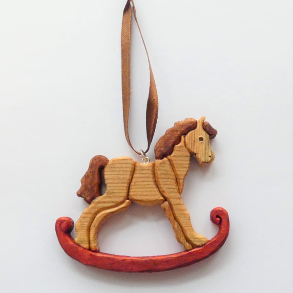 Unusual Wooden Rocking Horse Christmas Tree Ornament