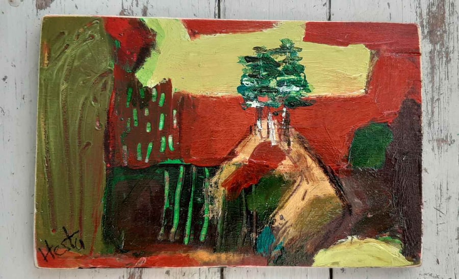 Small semi abstract painting of dorsets colmers hill