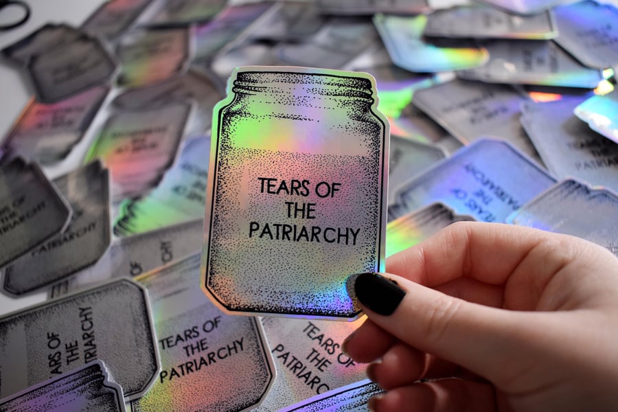 Holographic Sticker Tears of The Patriarchy - Die cut vinyl stickers, sparkle 