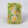 SALE Brooch - Daisies - Embroidered and knitted and felted brooch