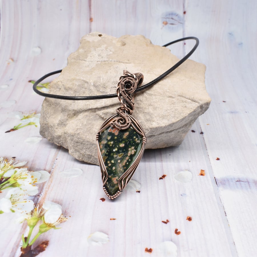 Ocean Jasper and Copper Unisex Pendant