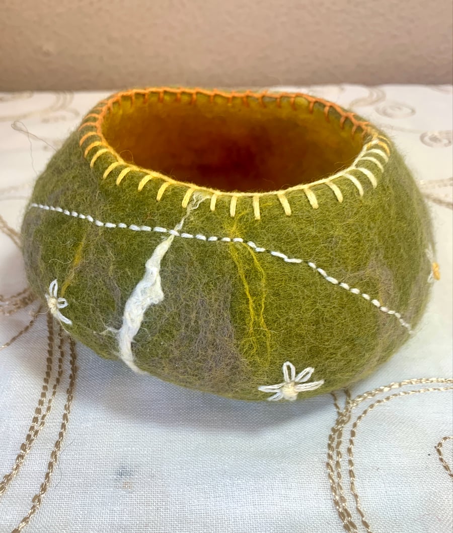 Perfectly Imperfect Green Felt Bowl