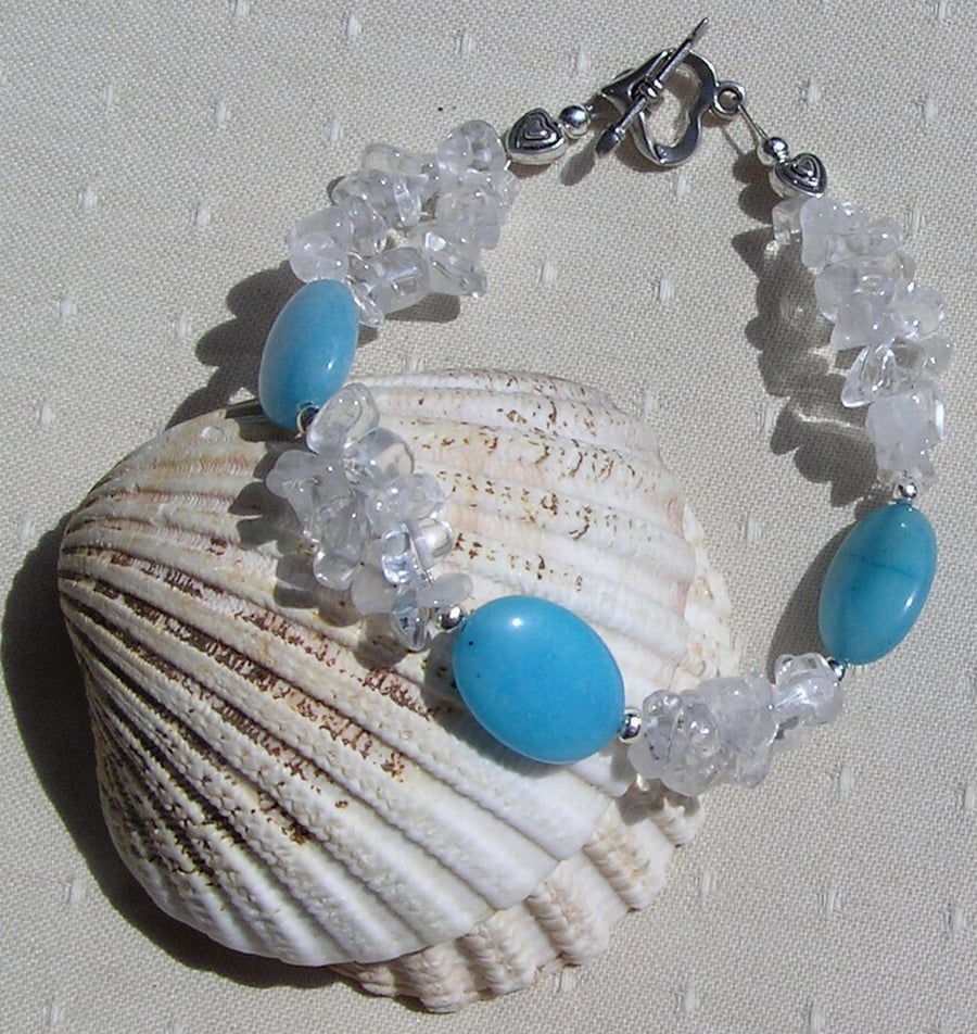 Amazonite & Clear Quartz Gemstone Beaded Chakra Bracelet "Tropical Ice"