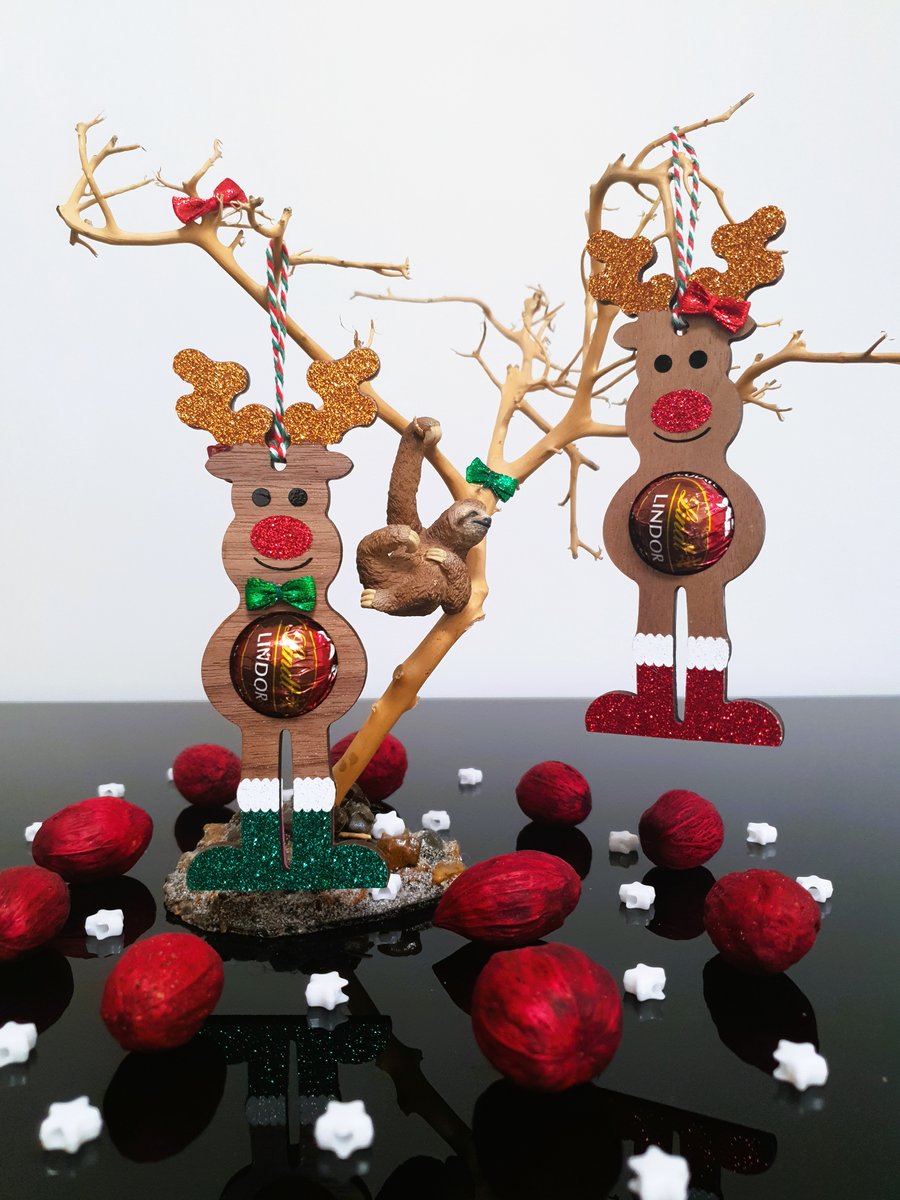 Reindeer Christmas Hanging Decoration, Chocolate Holder - Double sided