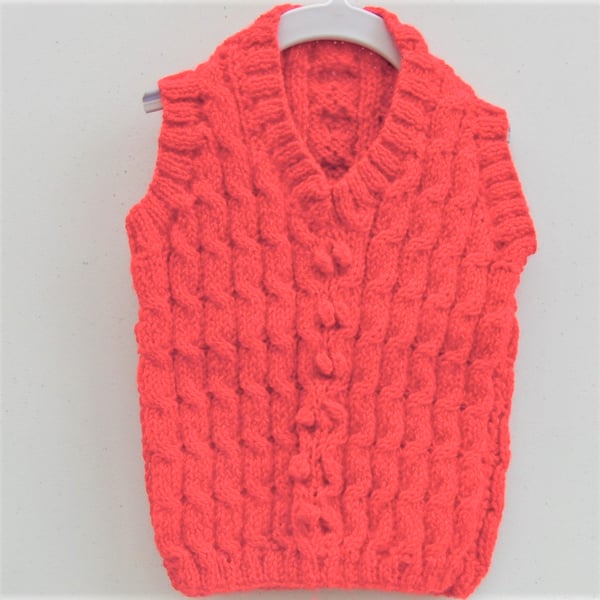 Childs Red Cabled Sleeveless Slipover, Cabled Jumper, Birthday Gift for Child