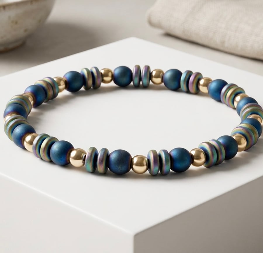 Blue and Gold Hematite Bracelet