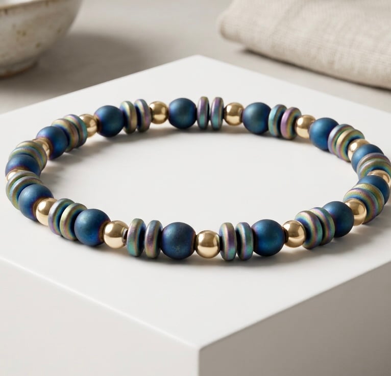 Blue and Gold Hematite Bracelet