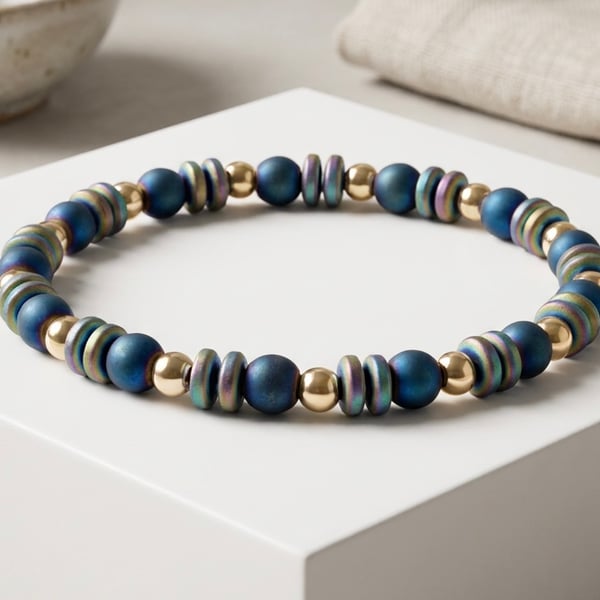 Blue and Gold Hematite Bracelet