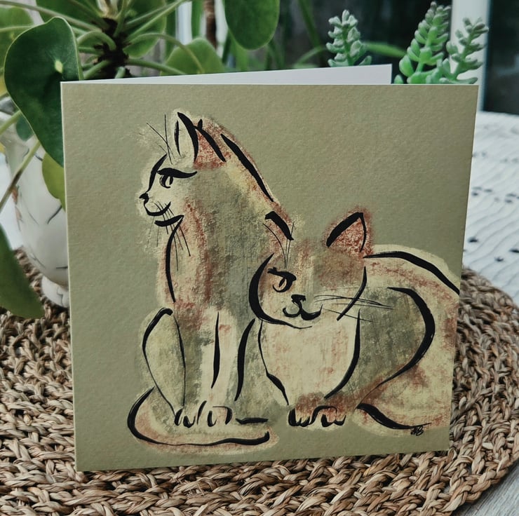Abstract Cat Illustration Art Work Blank Greeti... - Folksy