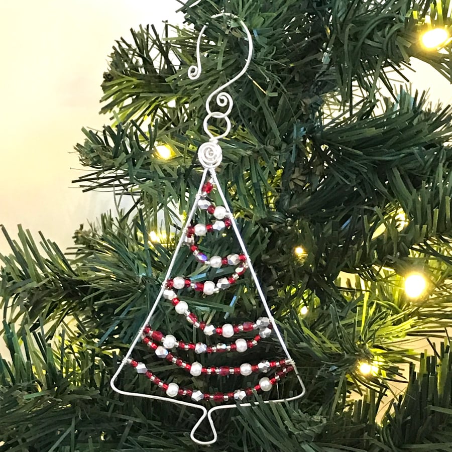 Christmas Tree Decoration, Silver and Red Christmas Tree, 