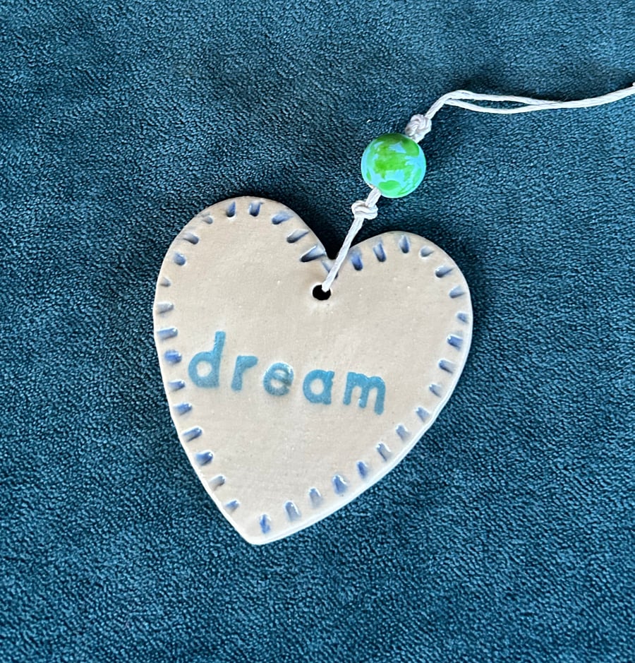 Dream - Letterbox Love Handmade Ceramic Heart Hanging Decoration
