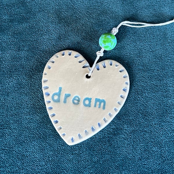 Dream - Letterbox Love Handmade Ceramic Heart Hanging Decoration